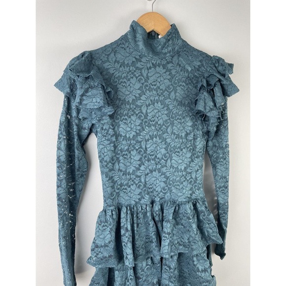NWT Caroline Constas Emily Floral Lace Tiered Ruffle Mini Dress M Aegean Sea - Picture 8 of 11